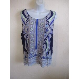 Cynthia Rowley Sleeveless Top Size XL Back Button Geometric Print
